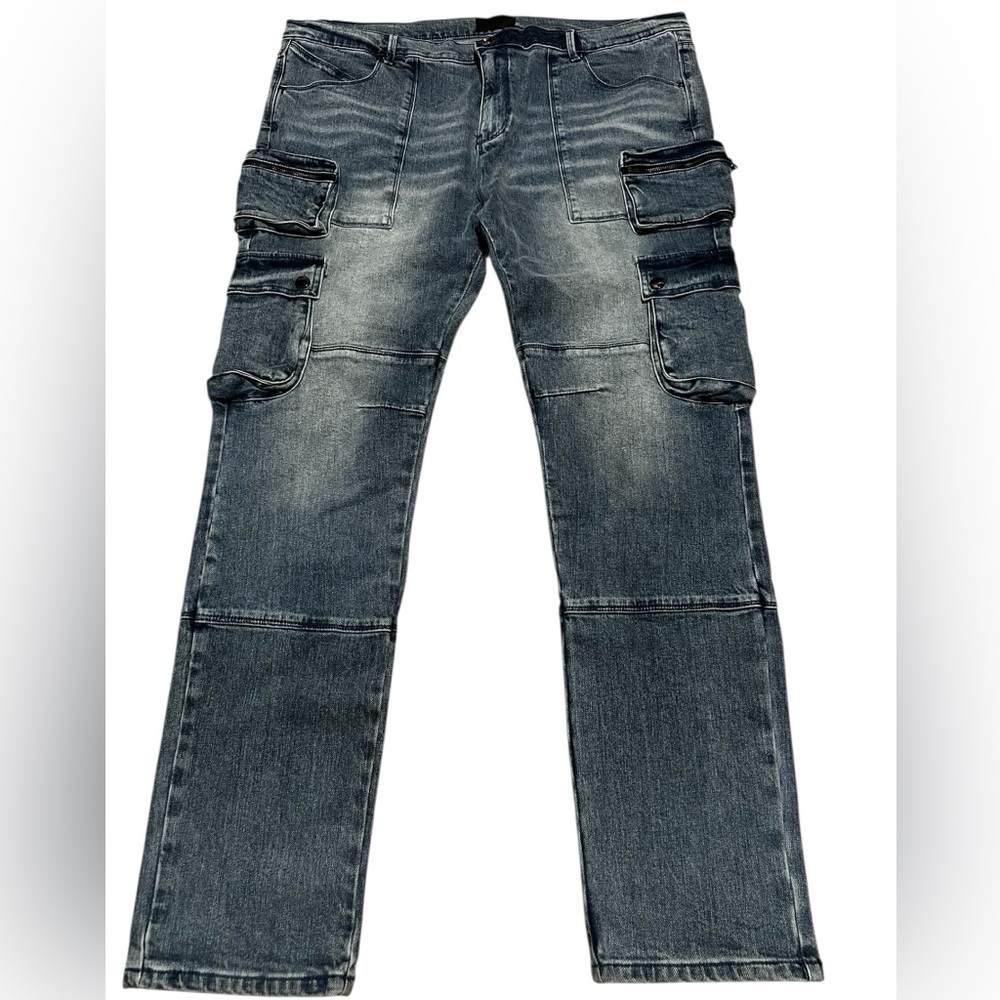 RtA men's slate cargo straight leg jeans vintage indigo pants blue denim size 40